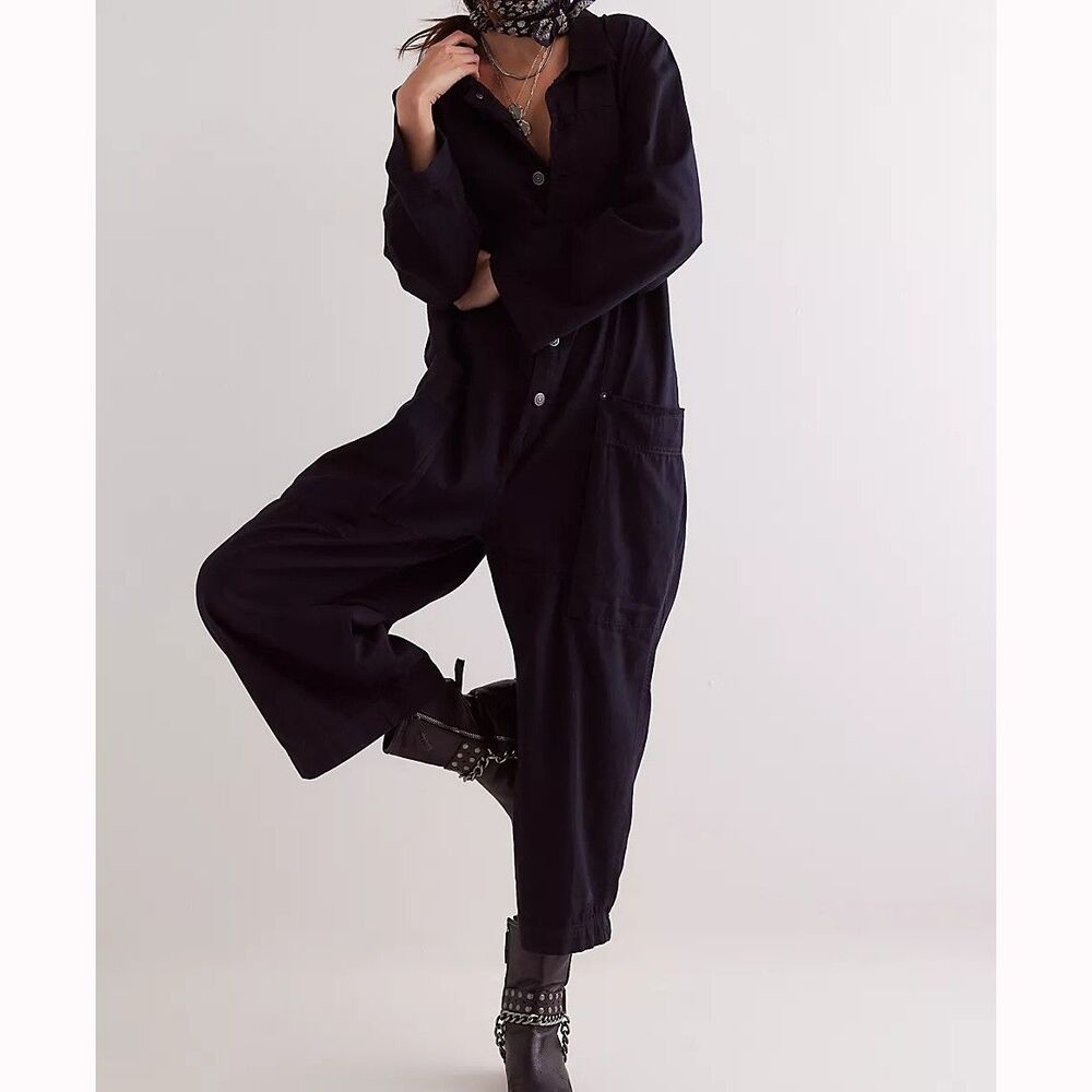 Free People We The Free Margarita Jumpsuit Rigid Denim Wide Leg Cotton M 292042